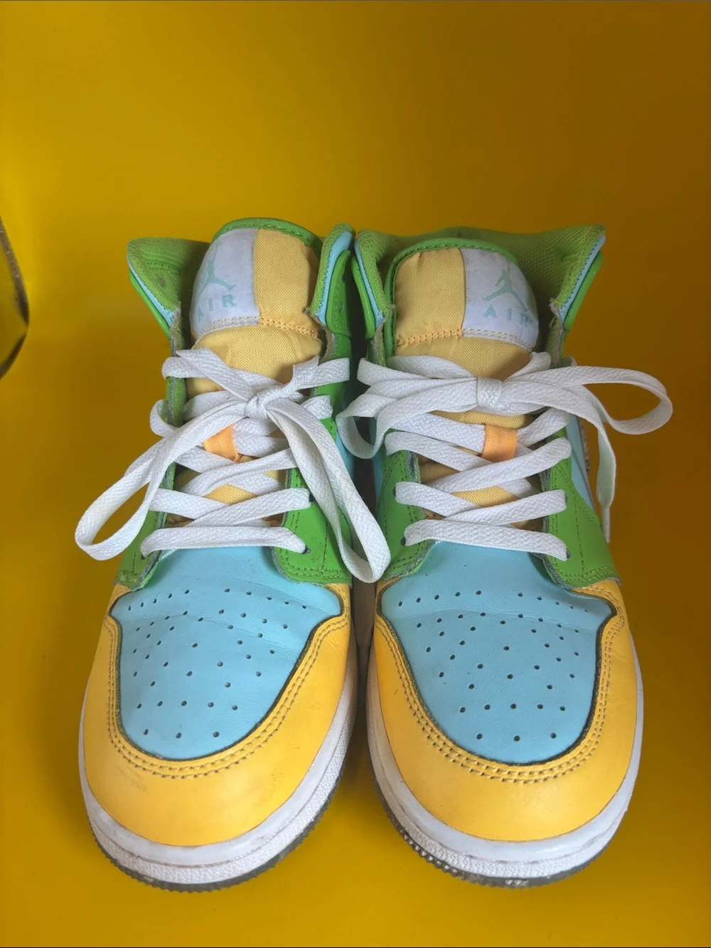 Nike Kids Mid-Top Sneakers in Yellow, Green & Light Blue